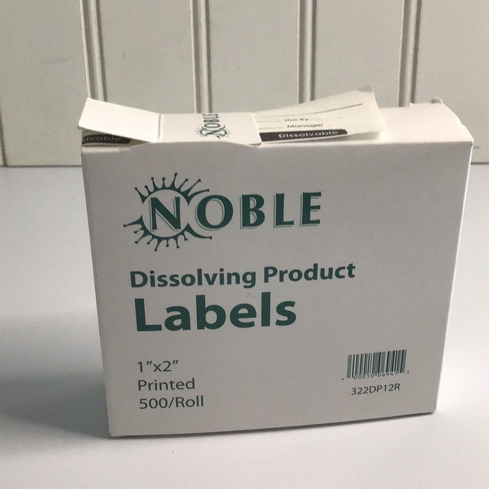 Noble Products 1" x 2" Dissolvable Product Label with Dispenser Carton- 500/Roll
