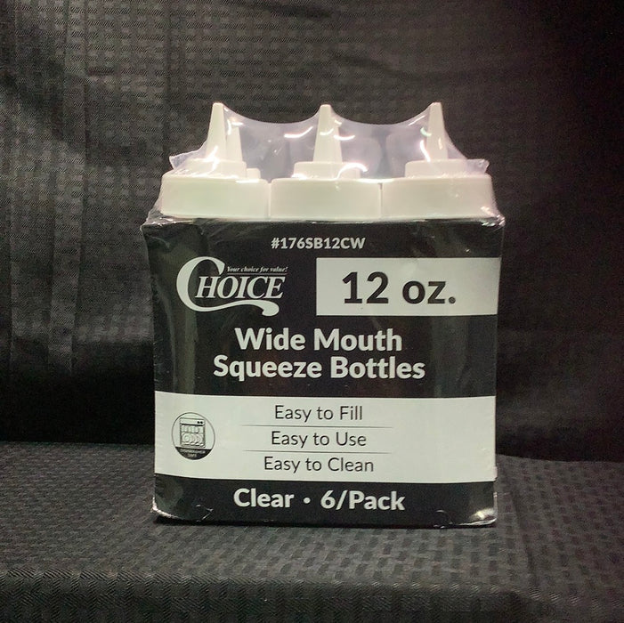 Choice 12 oz. Clear Wide Mouth Squeeze Bottle - 6/Pack