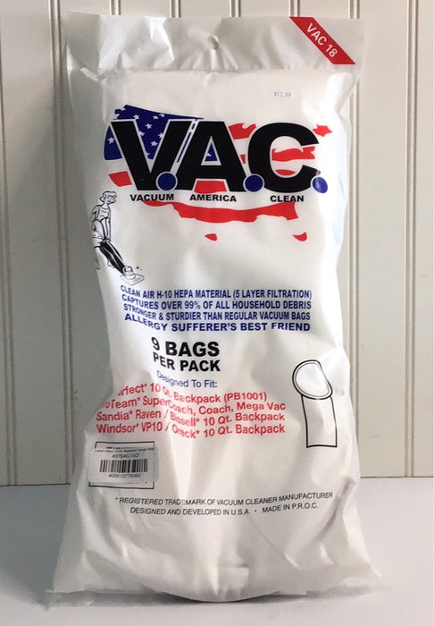 10 Qt. Backpack Vacuum Bags 9/Bag