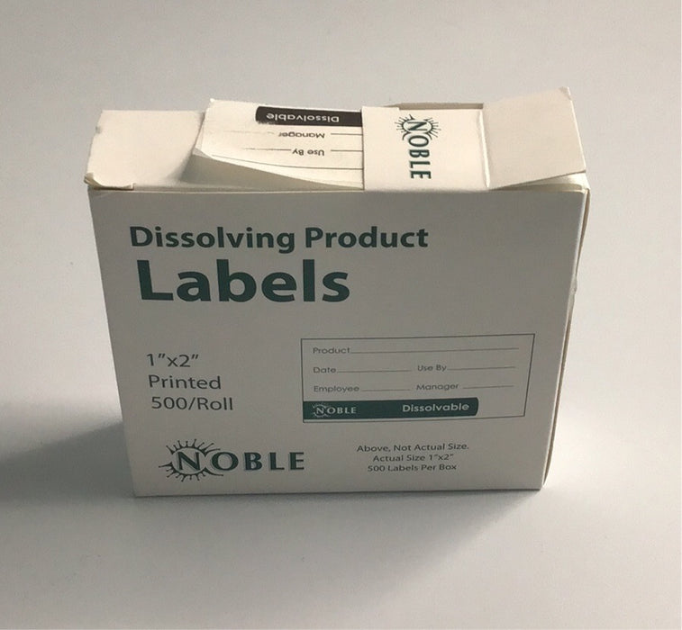 Noble Products 1" x 2" Dissolvable Product Label with Dispenser Carton- 500/Roll