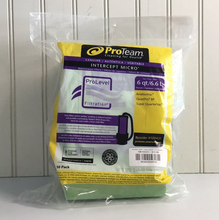 ProTeam 100431 Vacuum Bag for 6 Qt. Backpack Vacuums- 10/pk. 100431