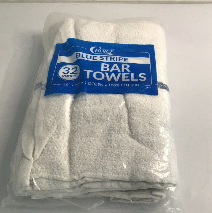 16"x19" Blue Striped 30 oz Bar Towel- 12/pk