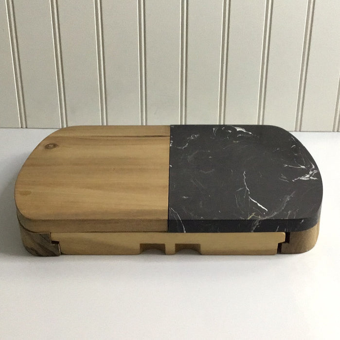 Black Marble & Wood Cheese Board Set with knifes