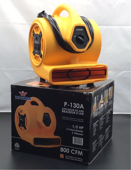 XPOWER P-130A Yellow 3-Speed Compact Air Mover with CFCI Power Outlets - 1/4 hp