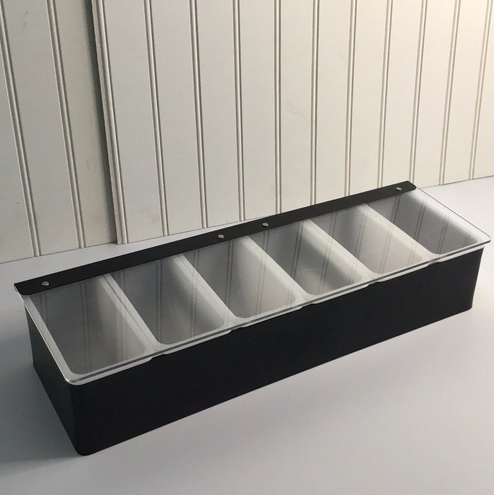 American Metalcraft CDB6 6-Compartment Matte Black Condiment Bar with (6) 1-Pint Inserts