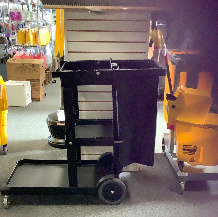 Lavex Janitorial Black Cleaning Cart / Janitor Cart with 3 Shelves