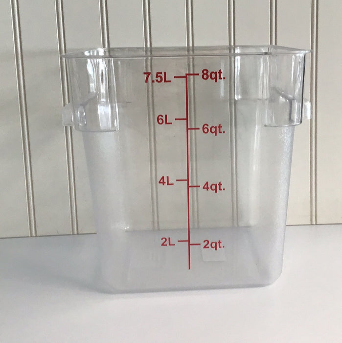 Choice 8 Qt. Clear Square Polycarbonate Food Storage Container with Red Gradations