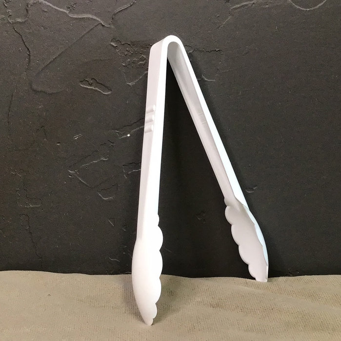 9" White Easy-Grasp Plastic Tongs