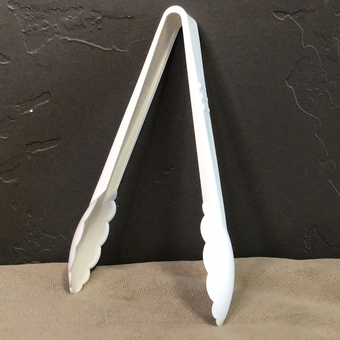 9" White Easy-Grasp Plastic Tongs